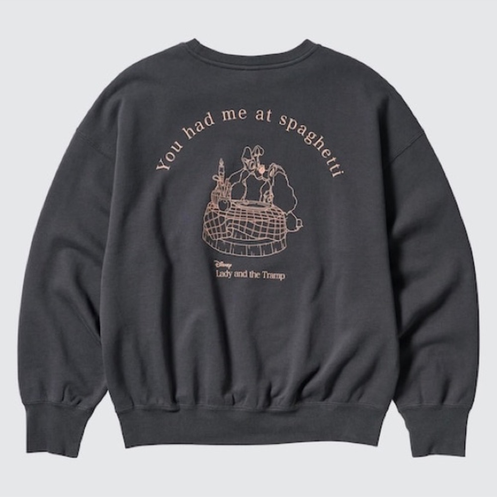 Uniqlo Disney Oversized Dark Grey Crewneck Sweater Lady & the Tramp Graphic Sz S